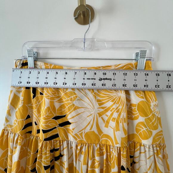 Vintage Julie Frances Yellow Abstract Silk Midi Skirt Long Sleeve Top Set Size 6 - Picture 15 of 16